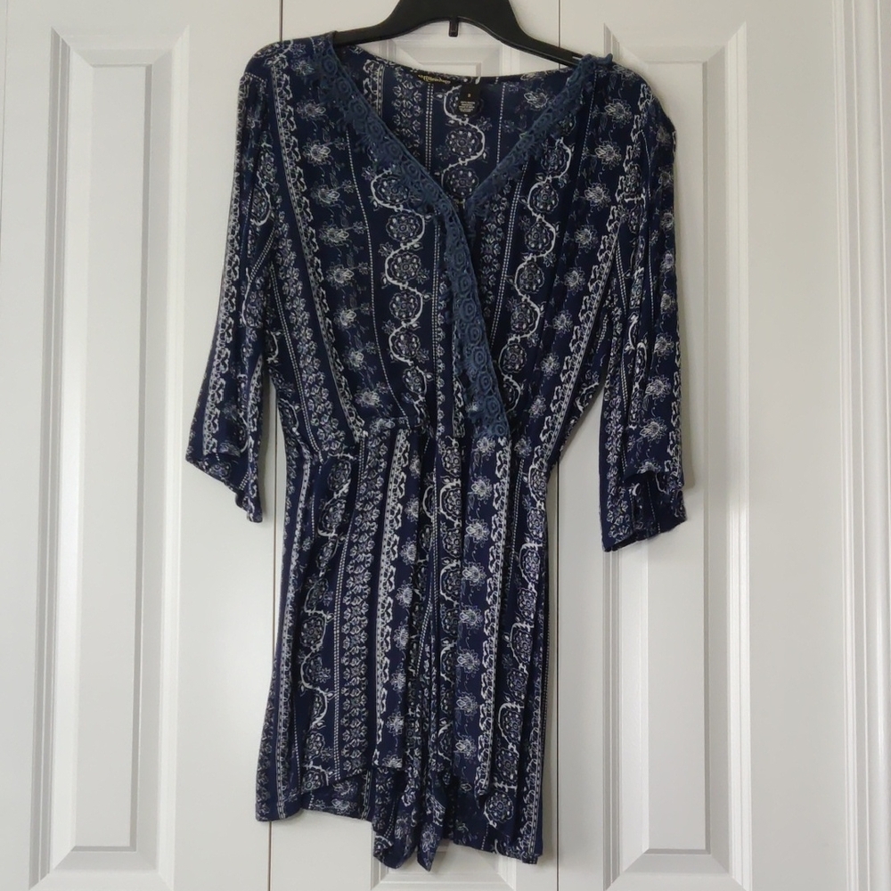 Navy Blue Patterned Jumpsuit